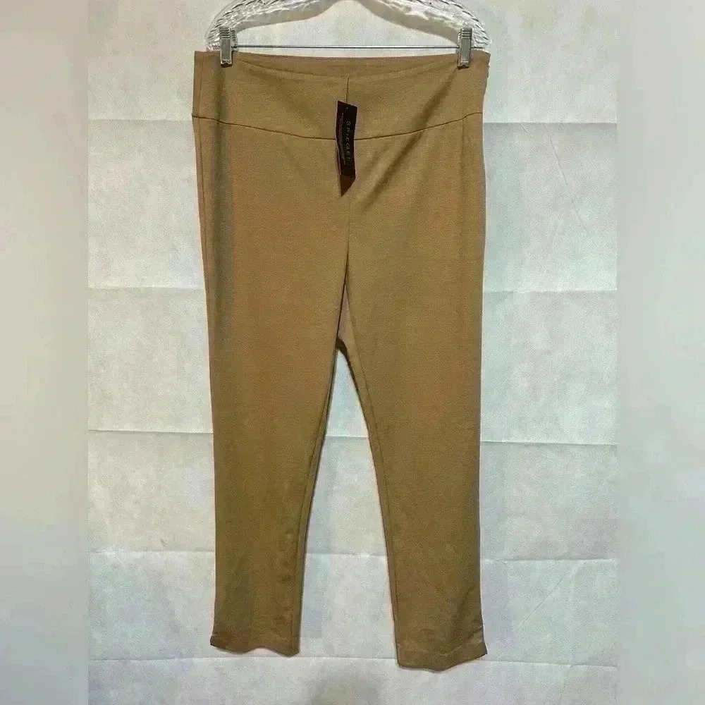 Spiegel Ponte Knit Straight Leg Camel Color Pants Women’s Size 16 Flat Front NEW